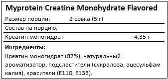 Состав Creatine Monohydrate Flavored от Myprotein Состав Creatine Monohydrate Flavored от Myprotein
